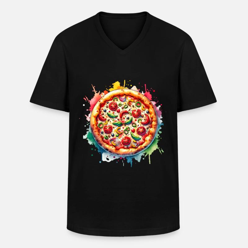 Pizza - Männer-T-Shirt mit V-Ausschnitt - Schwarz