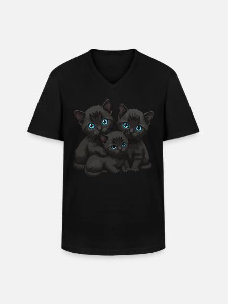 Blue Eyes Three Cats - Men's V-Neck T-Shirt - black