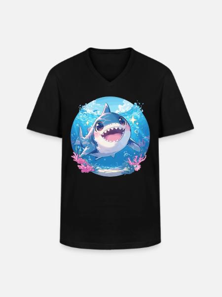 Haie Hai - Männer-T-Shirt mit V-Ausschnitt - Schwarz