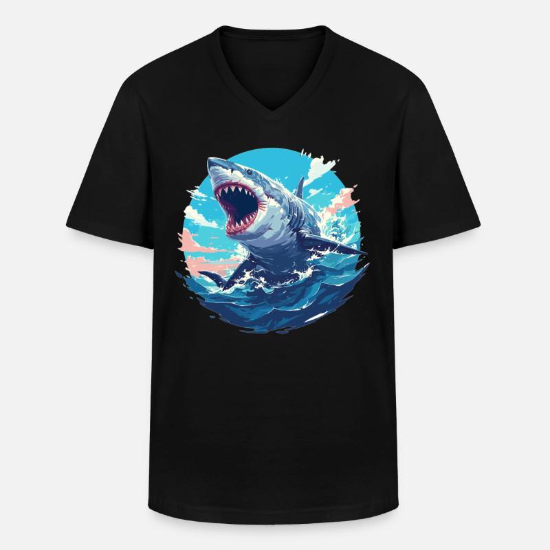 Haie Hai - Männer-T-Shirt mit V-Ausschnitt - Schwarz