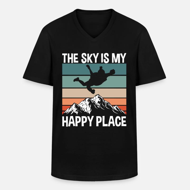 Fallschirm Happy Place - Männer-T-Shirt mit V-Ausschnitt - Schwarz