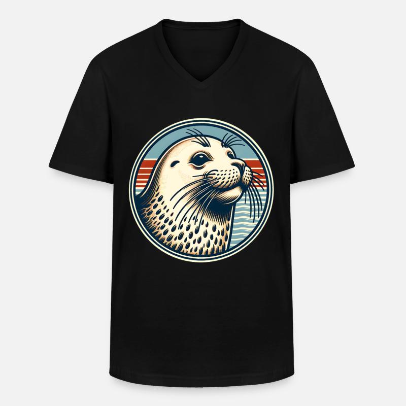 Seehund Robbe - Männer-T-Shirt mit V-Ausschnitt - Schwarz