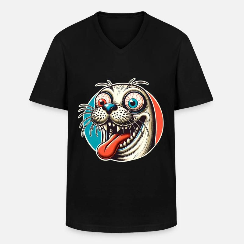 Seehund Robbe - Männer-T-Shirt mit V-Ausschnitt - Schwarz