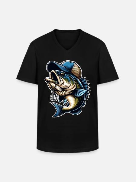 Fiske Fisk Med Cap Fisk Krok - T-shirt med V-ringning herr - svart