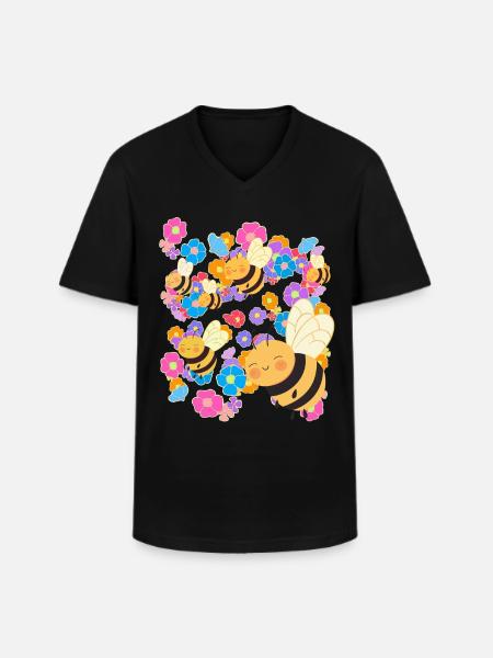 Bijen Hommel Insect Bij Kinderen Kind - Klassiek mannen T-shirt met V-hals - zwart