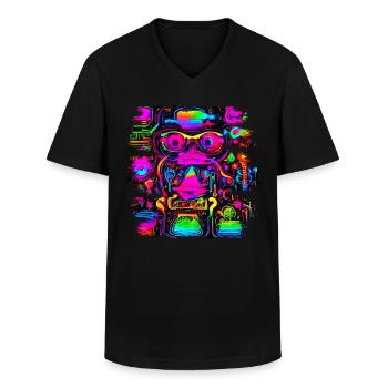 Neon Party UV Electro House Style - T-shirt col V Homme - noir - Devant - AI Model Male 178 dark (178cm)
