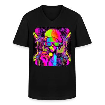 Neon Farben Bunt Kreativ Style Glow - Männer-T-Shirt mit V-Ausschnitt - Schwarz - Vorne - AI Model Male 178 dark (178cm)