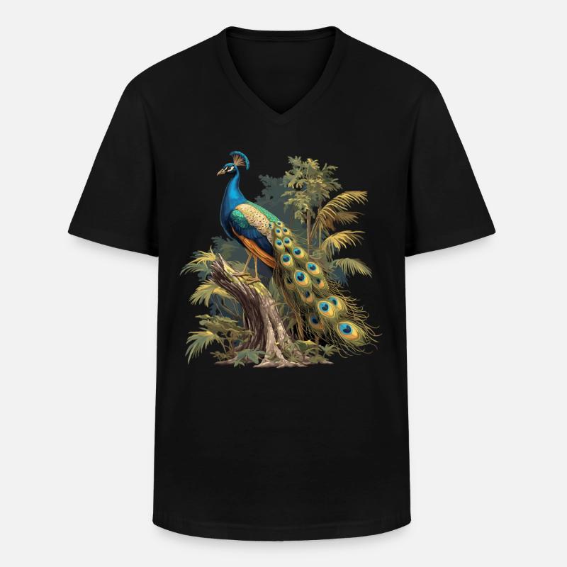 Pfaue Pfau - Männer-T-Shirt mit V-Ausschnitt - Schwarz