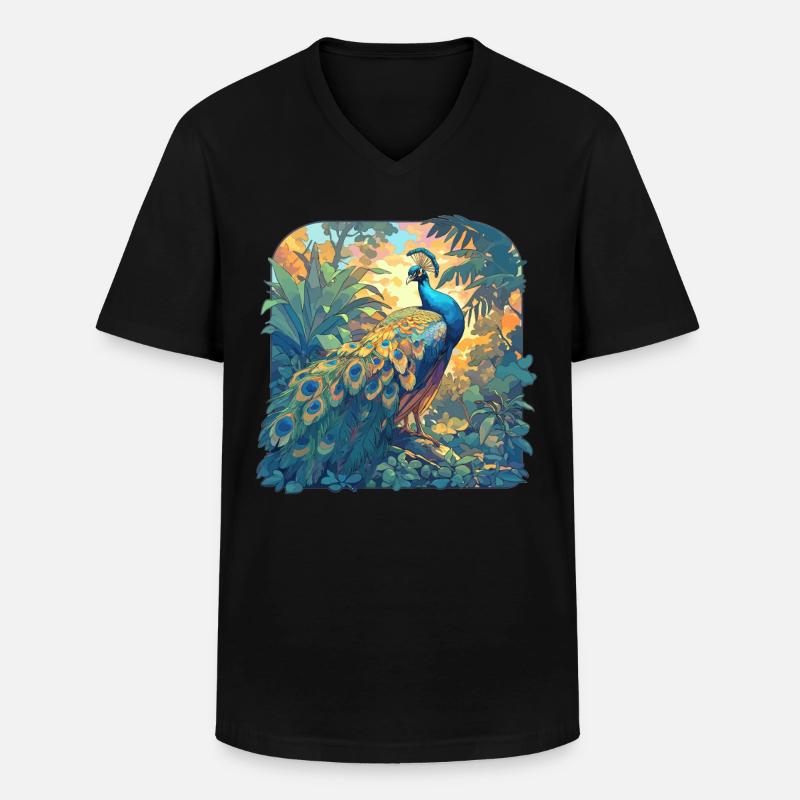 Pfaue Pfau - Männer-T-Shirt mit V-Ausschnitt - Schwarz