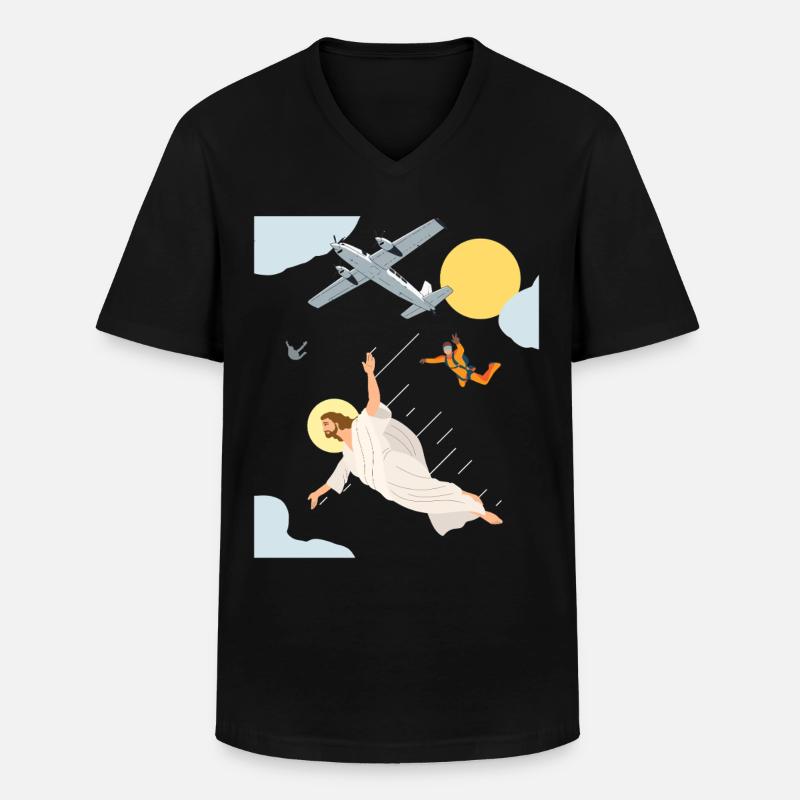 Skydive Jesus, Fallschirm, Skydiving, - Männer-T-Shirt mit V-Ausschnitt - Schwarz