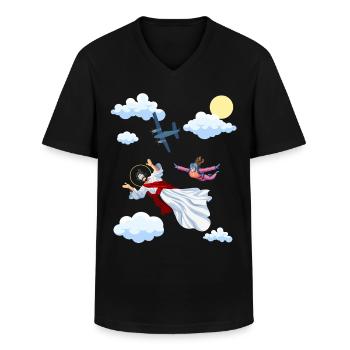 Skydive Jesus, Fallschirm, Skydiving, - Männer-T-Shirt mit V-Ausschnitt - Schwarz - Vorne - AI Model Male 178 dark (178cm)