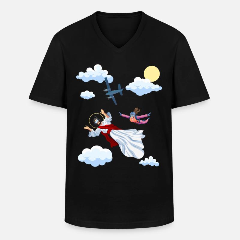 Skydive Jesus, Fallschirm, Skydiving, - Männer-T-Shirt mit V-Ausschnitt - Schwarz