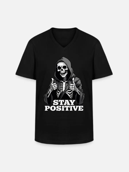 Stay Positive – Funny Grim Reaper - Men's V-Neck T-Shirt - black