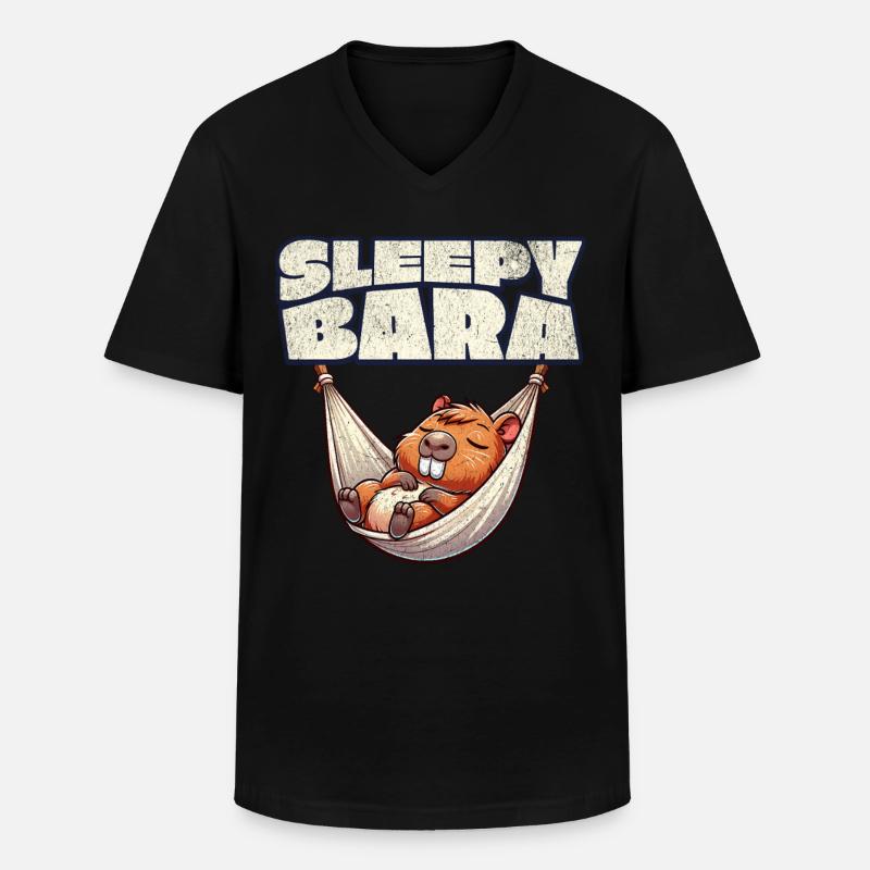 Capybara Sleepybara - Männer-T-Shirt mit V-Ausschnitt - Schwarz