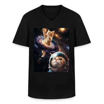 Cute Cat Meme Outerspace Galaxy Space Astrology - Männer-T-Shirt mit V-Ausschnitt - Schwarz - Vorne - AI Model Male 178 dark (178cm)