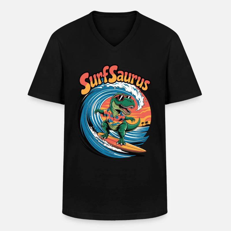Surfsaurus - Männer-T-Shirt mit V-Ausschnitt - Schwarz