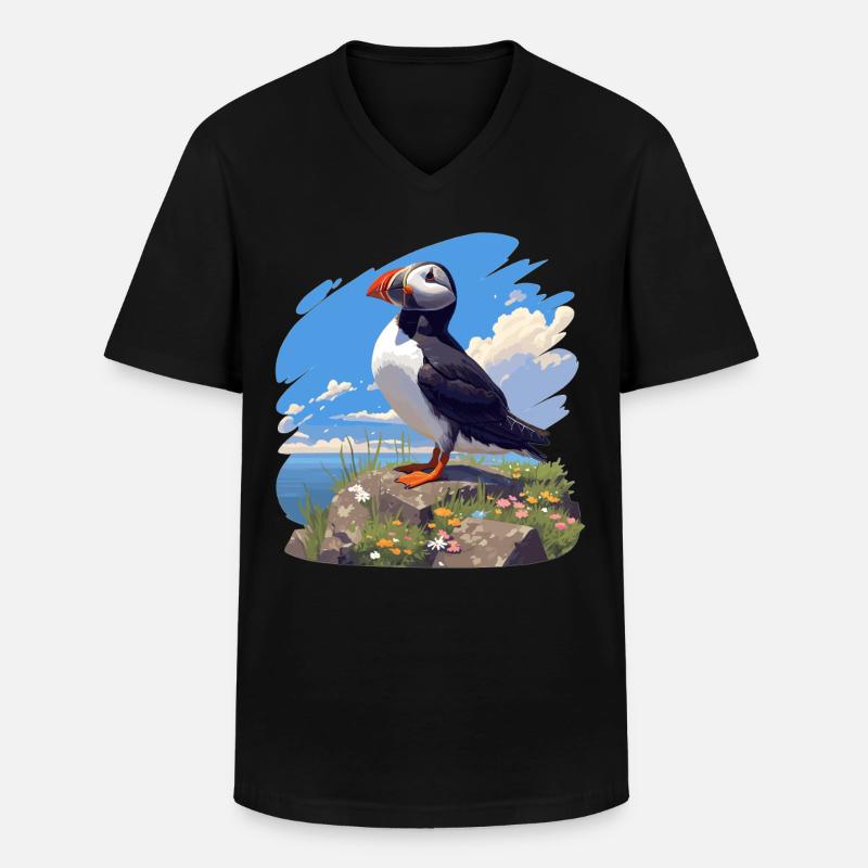 Papageientaucher - Männer-T-Shirt mit V-Ausschnitt - Schwarz