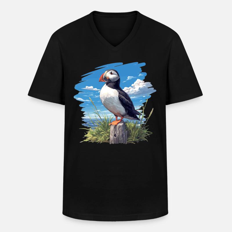 Papageientaucher - Männer-T-Shirt mit V-Ausschnitt - Schwarz