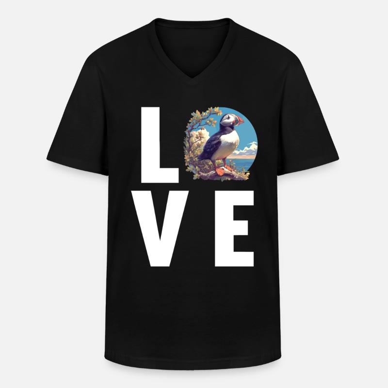Papageientaucher - Männer-T-Shirt mit V-Ausschnitt - Schwarz