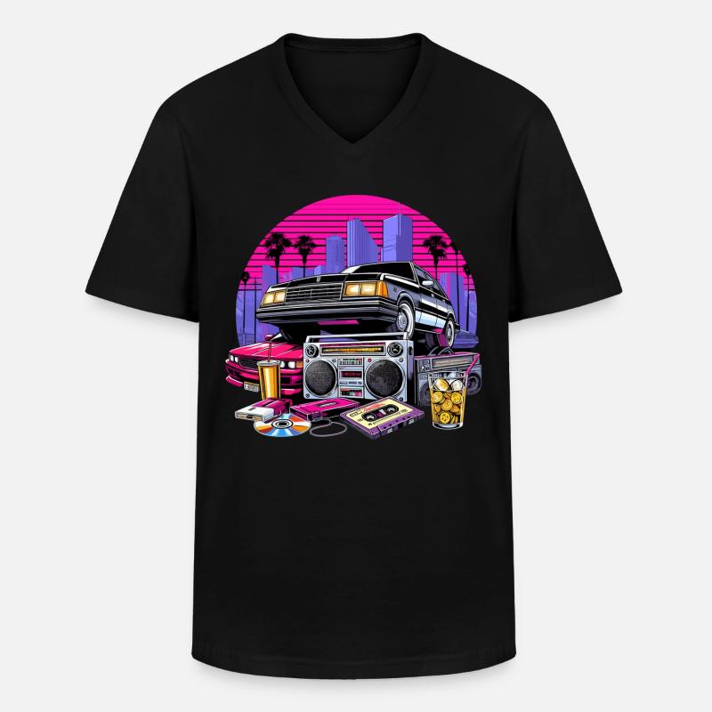 Kompaktkassette Ghettoblaster 90er Retro Geschenk - Männer-T-Shirt mit V-Ausschnitt - Schwarz
