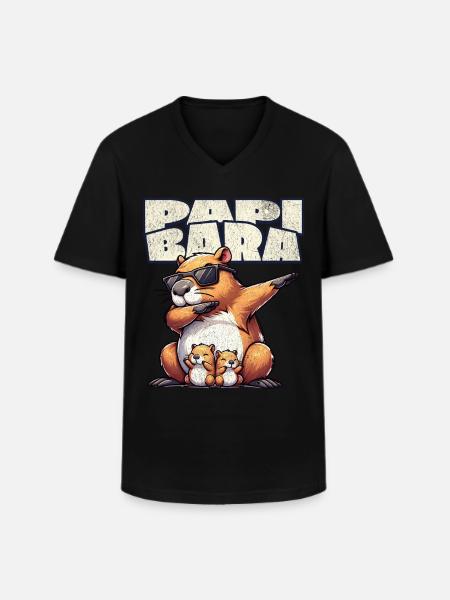 Papibara Capybara Father Dad - Men's V-Neck T-Shirt - black