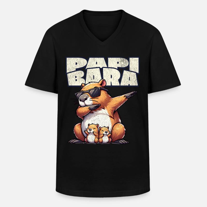 Papibara Capybara Father Dad - Men's V-Neck T-Shirt - black