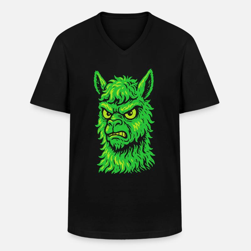 Wütendes Neon-Lama mit Killerblick - Männer-T-Shirt mit V-Ausschnitt - Schwarz