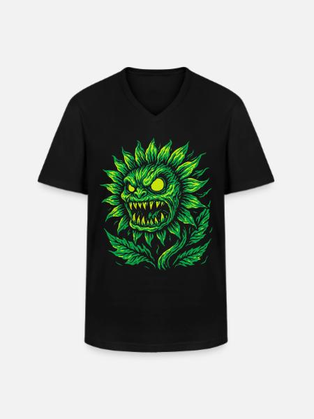 Demonic sunflower in neon style - Men's V-Neck T-Shirt - black