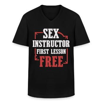 Sex Instructor Shirt – Erste Stunde gratis - Männer-T-Shirt mit V-Ausschnitt - Schwarz - Vorne - AI Model Male 178 dark (178cm)