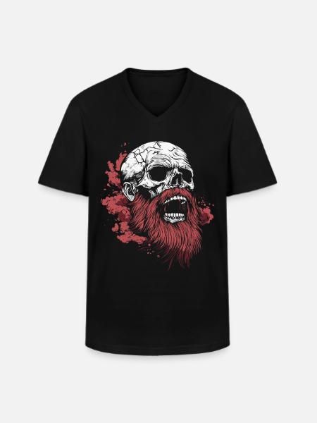Bearded Skull – Viking Rage Art - Men's V-Neck T-Shirt - black