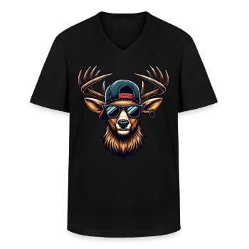 Kinder Trachtenshirt Herren Trachten Shirt Hirsch - Männer-T-Shirt mit V-Ausschnitt - Schwarz - Vorne - AI Model Male 178 dark (178cm)