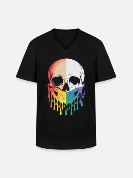 Skull with rainbow smile - Men's V-Neck T-Shirt - black