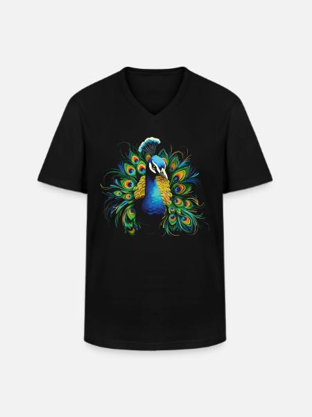 Pauw Pauw, pauwenveer, exotische, kleurrijke kleurrijke kunst - Klassiek mannen T-shirt met V-hals - zwart