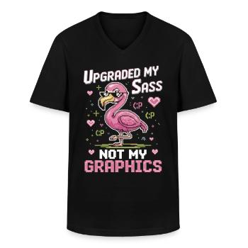 Pixel-Flamingo mit Attitüde - Männer-T-Shirt mit V-Ausschnitt - Schwarz - Vorne - AI Model Male 178 dark (178cm)