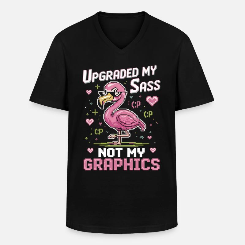 Pixel-Flamingo mit Attitüde - Männer-T-Shirt mit V-Ausschnitt - Schwarz