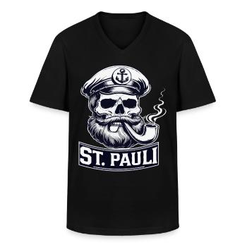 St.Pauli Kiez Hamburg Totenkopf Sankt Pauli - Männer-T-Shirt mit V-Ausschnitt - Schwarz - Vorne - AI Model Male 178 dark (178cm)
