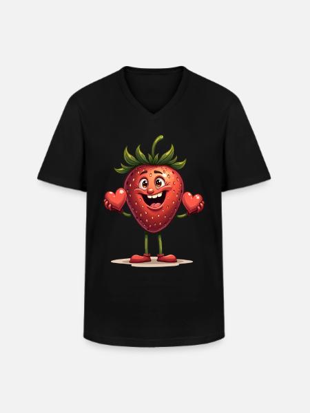 Funny Strawberry Strawberries Fruits - Men's V-Neck T-Shirt - black