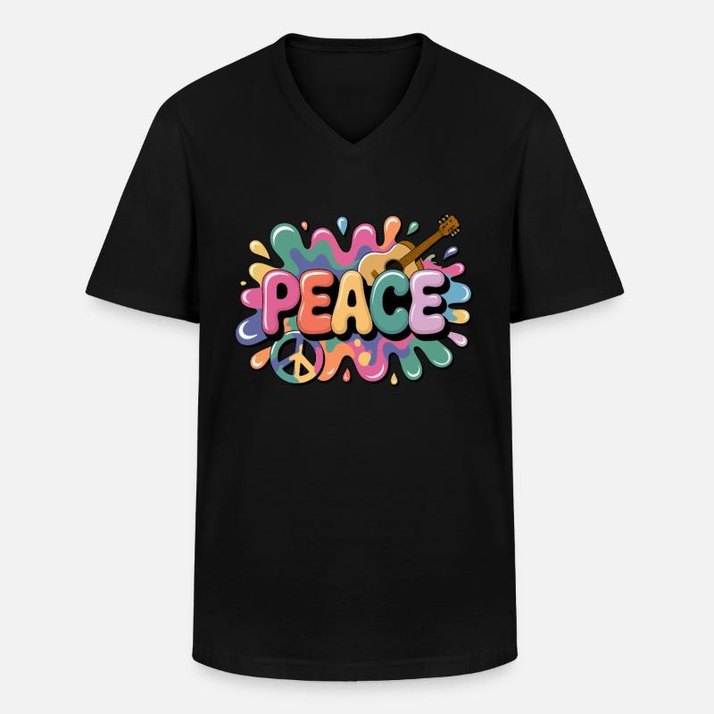 PEACE – Psychedelic - Men's V-Neck T-Shirt - black