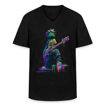 Comic Bassist Streetart Buntes Musikdesign - Männer-T-Shirt mit V-Ausschnitt - Schwarz - Vorne - AI Model Male 178 dark (178cm)