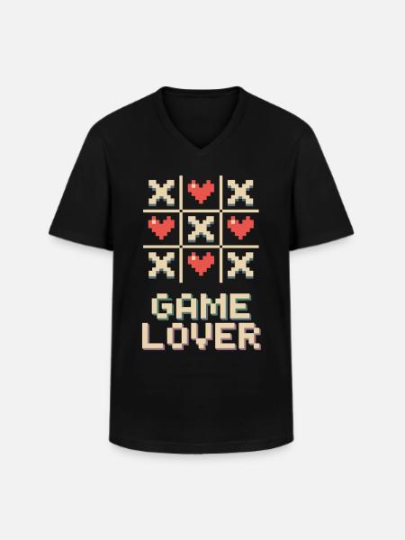 Pixel Herz Tic Tac Toe - Männer-T-Shirt mit V-Ausschnitt - Schwarz