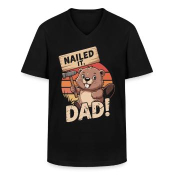 Klusjesman Papa met Hart - Bever Sterk, Pap! - Klassiek mannen T-shirt met V-hals - zwart - Voor - AI Model Male 178 dark (178cm)