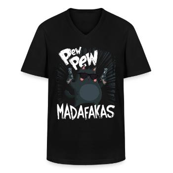 Pew Pew Madafakas Lustige Katze mit Spruch - Männer-T-Shirt mit V-Ausschnitt - Schwarz - Vorne - AI Model Male 178 dark (178cm)