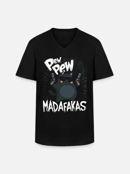 Pew Pew Madafakas Morsom katt med ordtak - Klassisk T-skjorte med V-hals for menn - svart