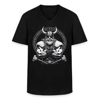 Mythologie nordique Viking Guerrier Valhalla - T-shirt col V Homme - noir - Devant - AI Model Male 178 dark (178cm)