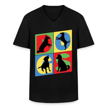 Dog Silhouettes Puppy Dog Colorful Vintage Retro - Men's V-Neck T-Shirt - black - Front - AI Model Male 178 dark (178cm)