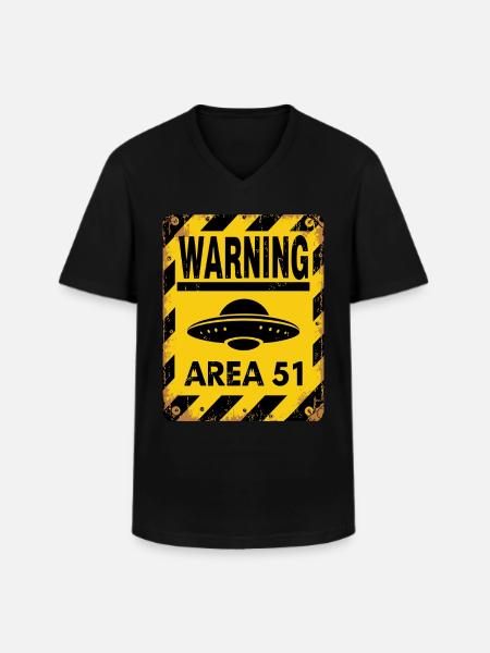 Area 51 UFO-advarsel – Indtast på egen risiko - Klassisk herre T-shirt med V-udskæring - sort