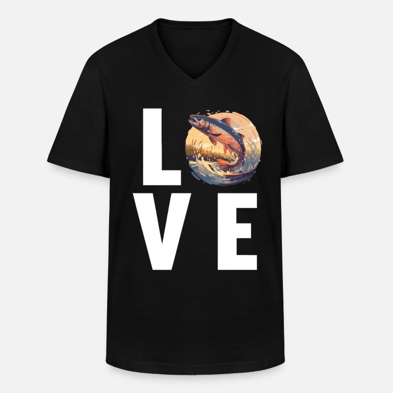 Lachse Lachs - Männer-T-Shirt mit V-Ausschnitt - Schwarz
