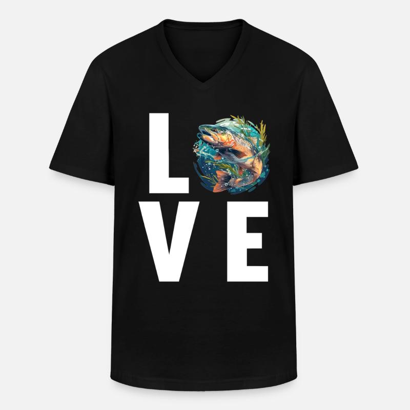 Lachse Lachs - Männer-T-Shirt mit V-Ausschnitt - Schwarz