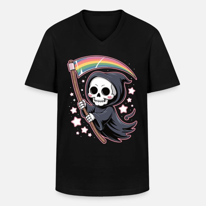 Niedlicher Sensenmann mit Regenbogen - Männer-T-Shirt mit V-Ausschnitt - Schwarz