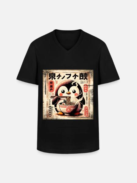 Penguin Ramen - Men's V-Neck T-Shirt - black